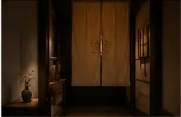 暖簾と灯りのある玄関
