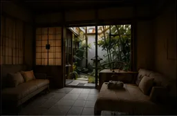 庭へ続く落ち着いた居間